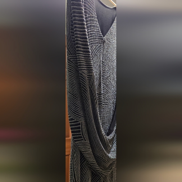 R & M Richards Silver Maxi Slip Dress Ruched Casual - Picture 3 of 5